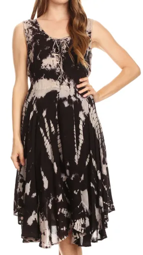 Sakkas Mathilde  Marble Tie-dye Sleeveless Tank Dress Tiered and Corset