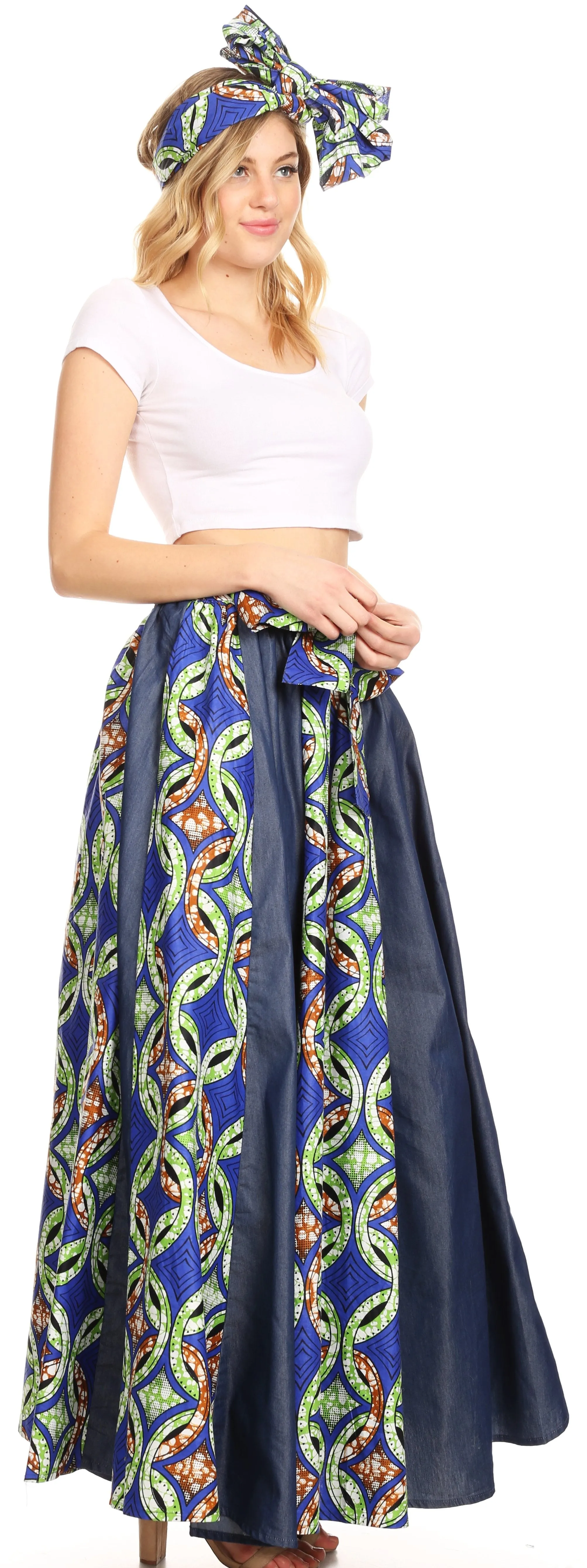 Sakkas Monifa Long Maxi Skirt Colorful Ankara Wax Dutch African Skirt Gorgeous