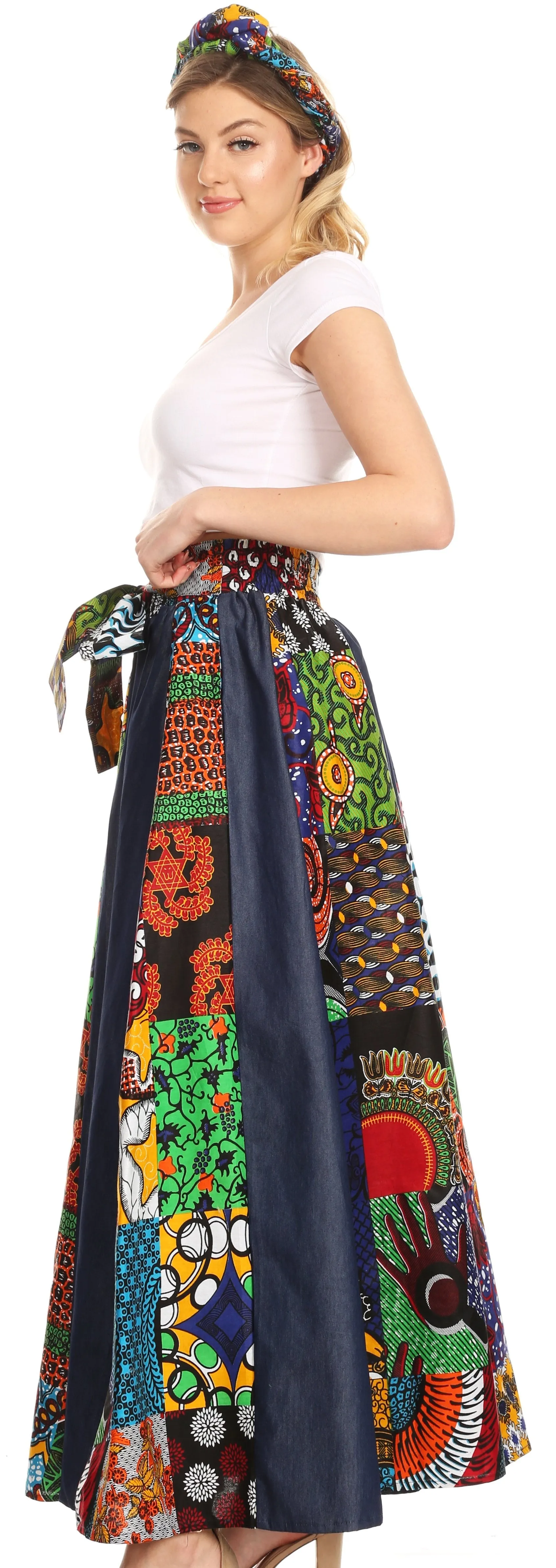 Sakkas Monifa Long Maxi Skirt Colorful Ankara Wax Dutch African Skirt Gorgeous