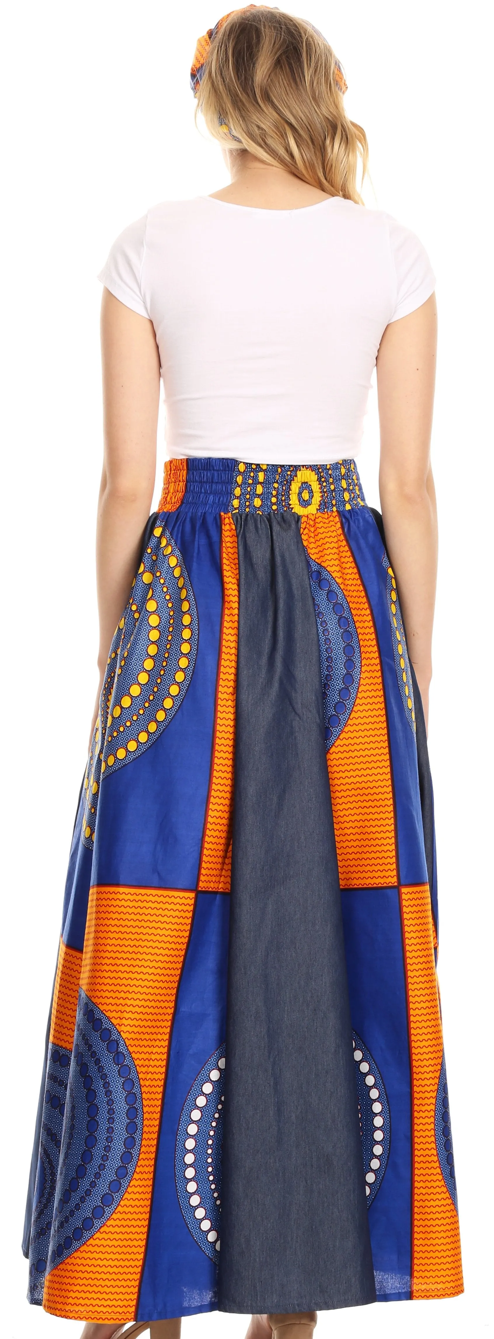 Sakkas Monifa Long Maxi Skirt Colorful Ankara Wax Dutch African Skirt Gorgeous