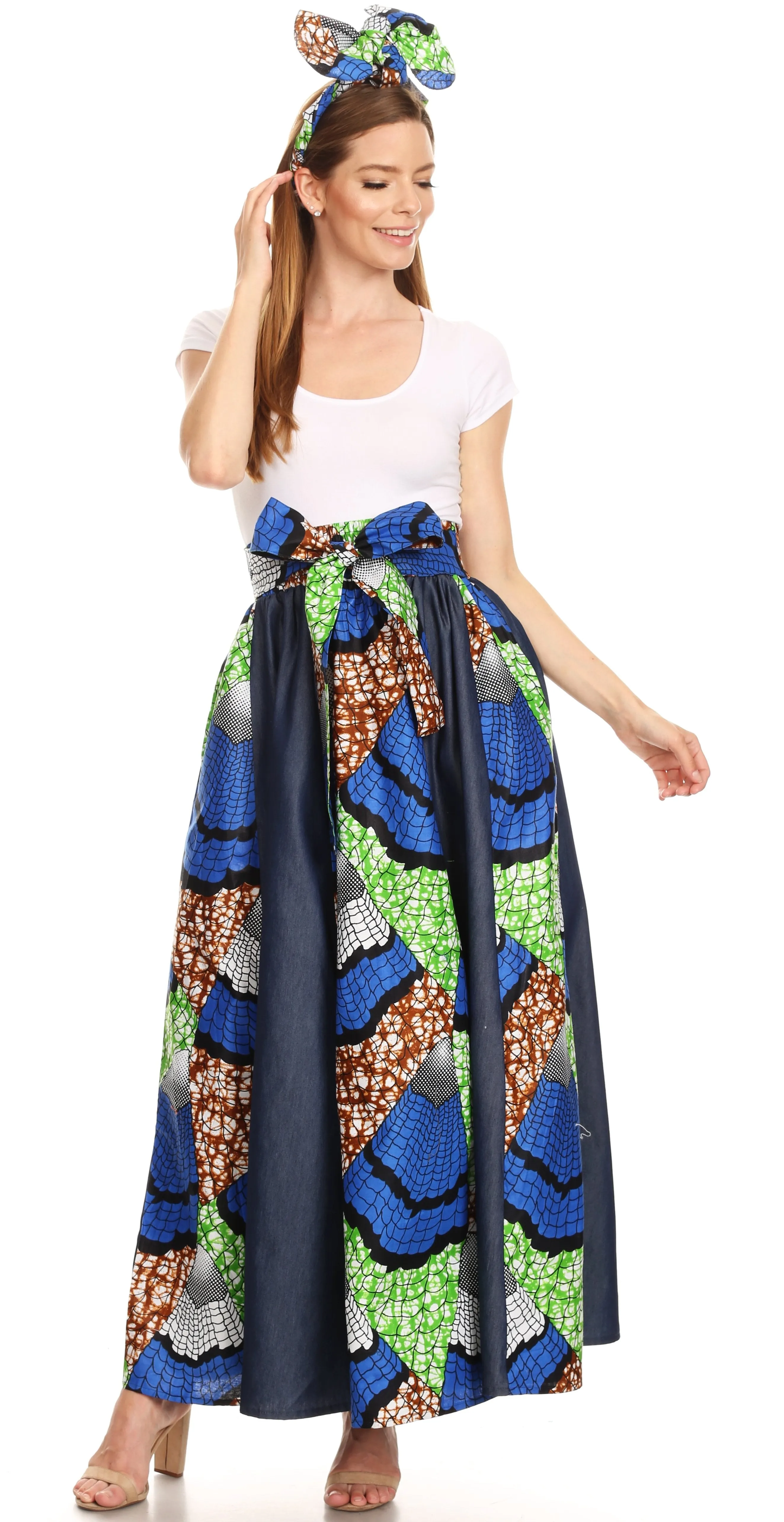 Sakkas Monifa Long Maxi Skirt Colorful Ankara Wax Dutch African Skirt Gorgeous