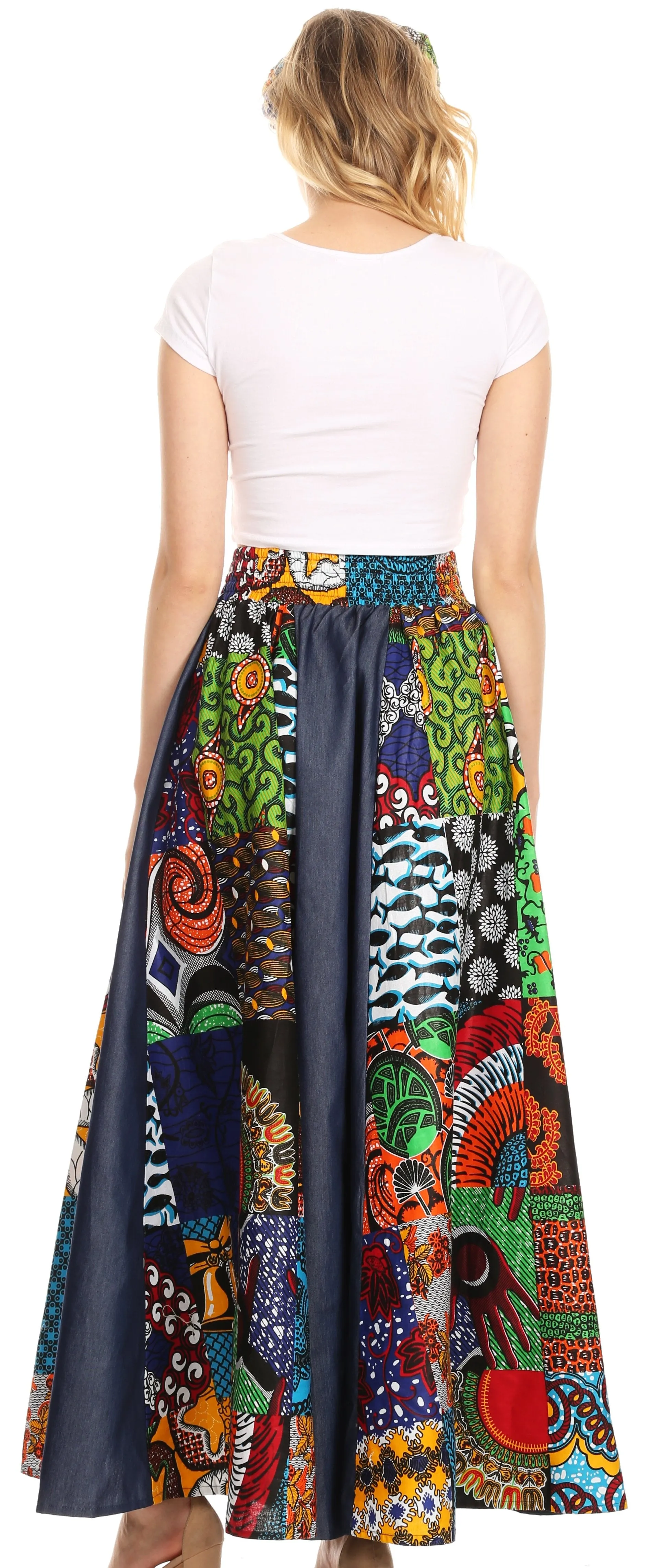 Sakkas Monifa Long Maxi Skirt Colorful Ankara Wax Dutch African Skirt Gorgeous