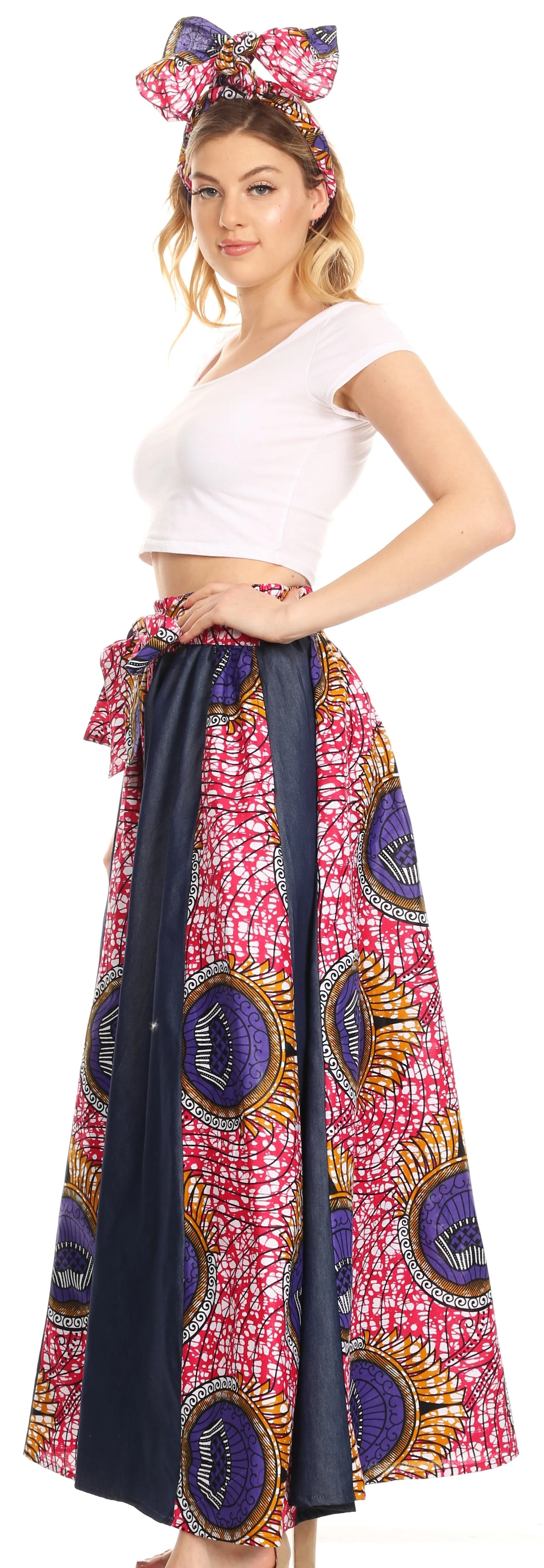 Sakkas Monifa Long Maxi Skirt Colorful Ankara Wax Dutch African Skirt Gorgeous