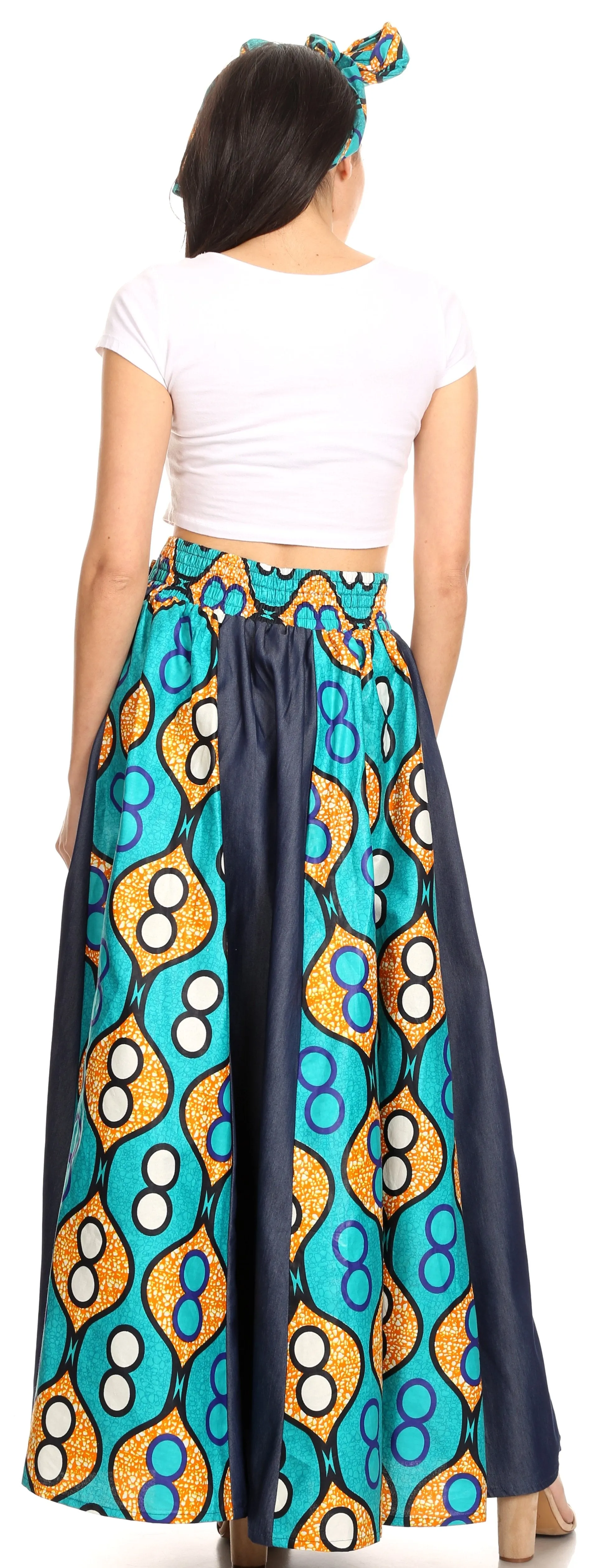 Sakkas Monifa Long Maxi Skirt Colorful Ankara Wax Dutch African Skirt Gorgeous