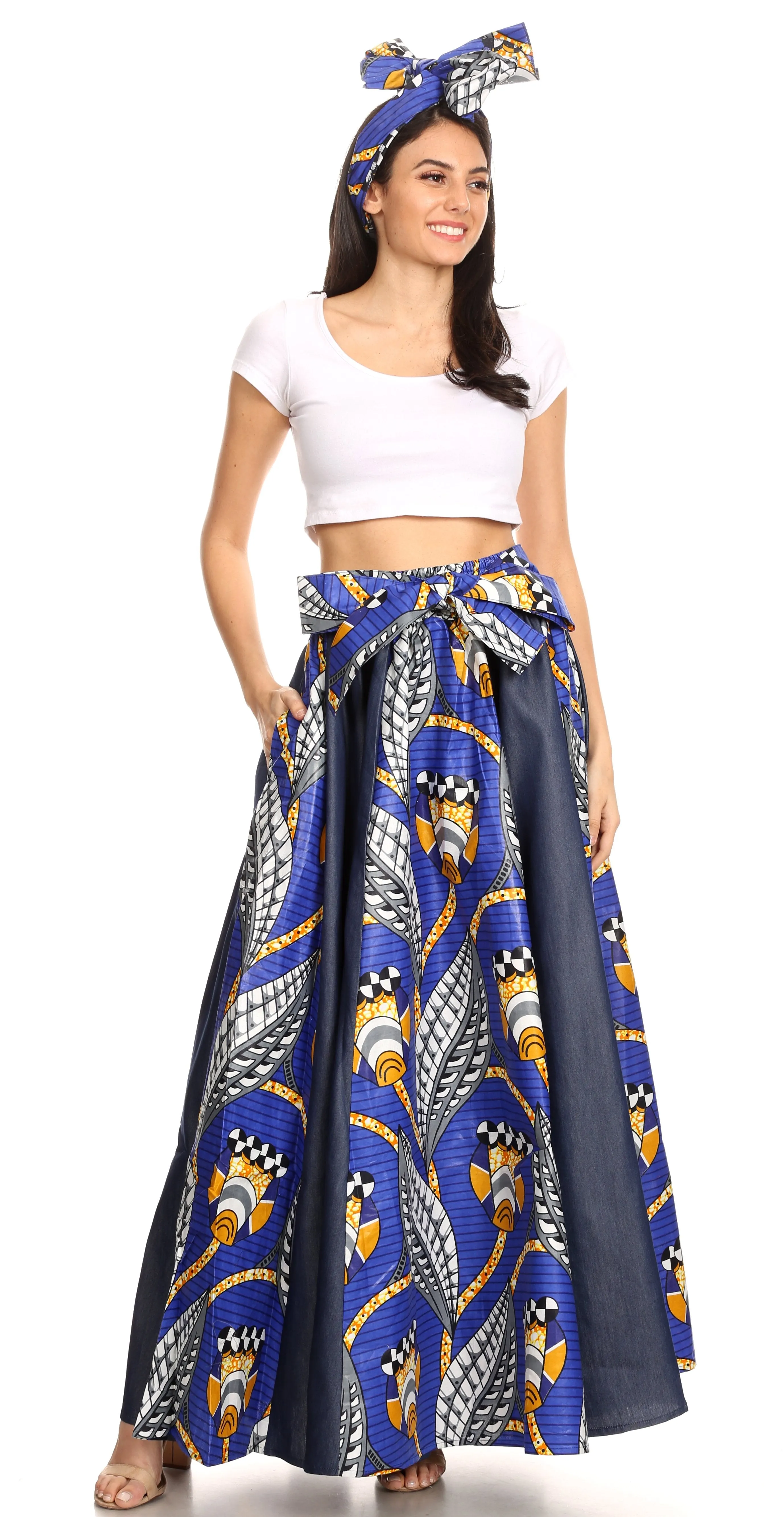 Sakkas Monifa Long Maxi Skirt Colorful Ankara Wax Dutch African Skirt Gorgeous