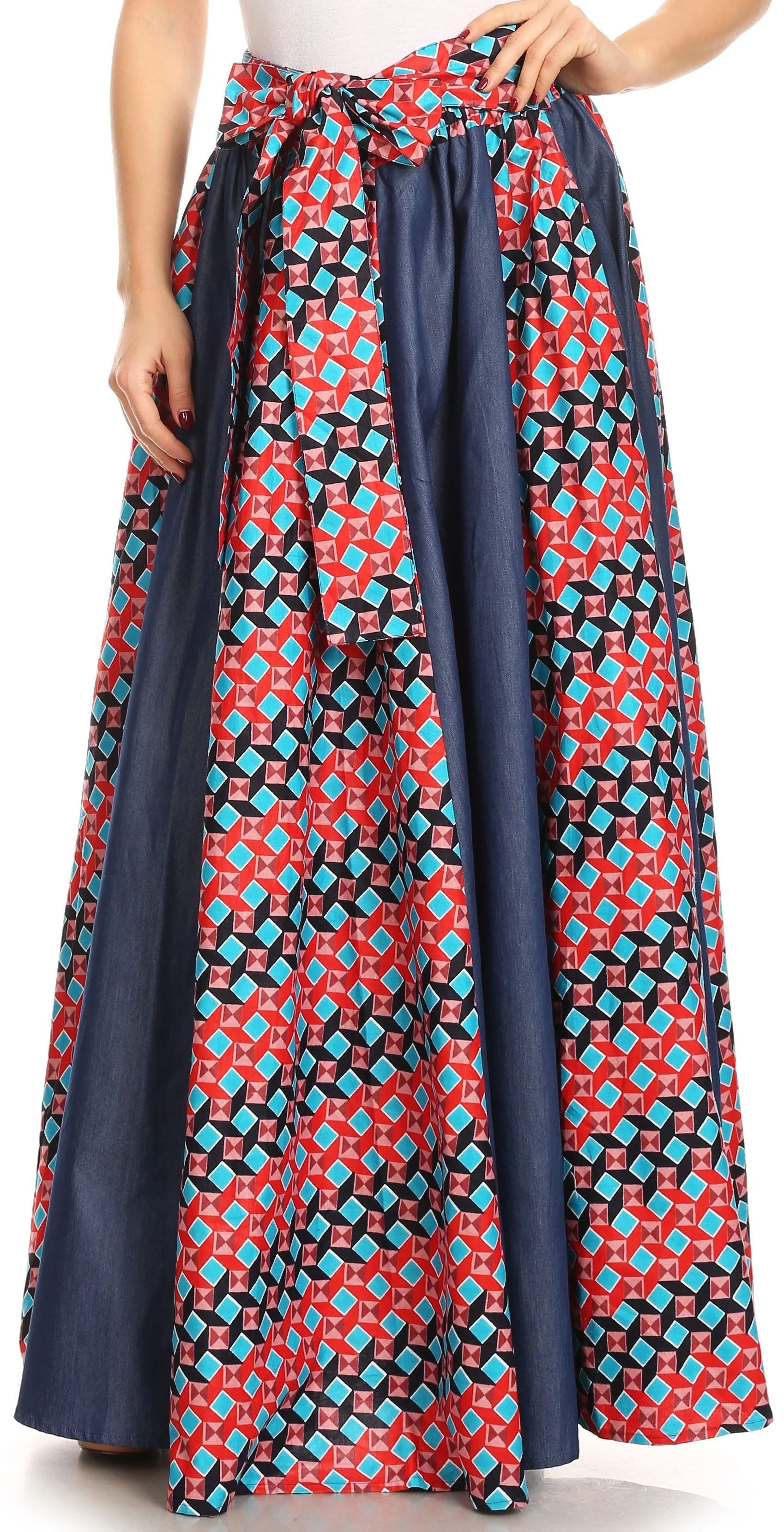 Sakkas Monifa Long Maxi Skirt Colorful Ankara Wax Dutch African Skirt Gorgeous