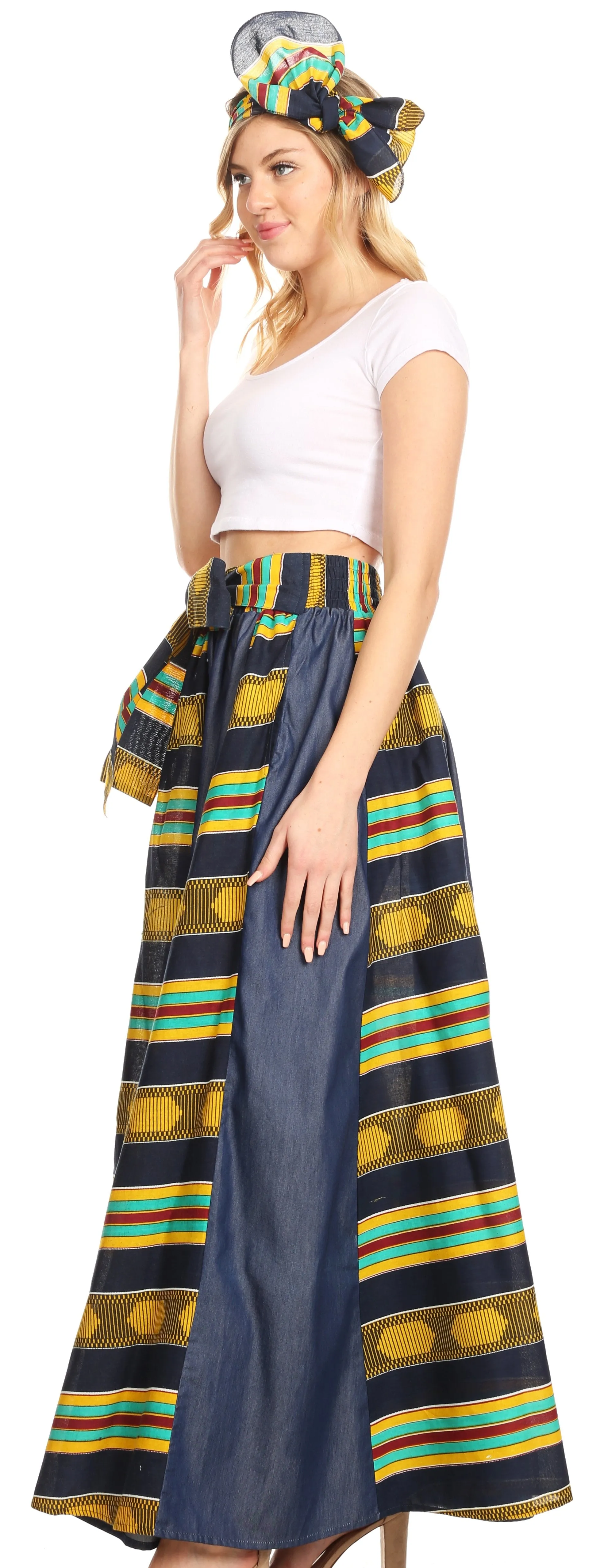 Sakkas Monifa Long Maxi Skirt Colorful Ankara Wax Dutch African Skirt Gorgeous