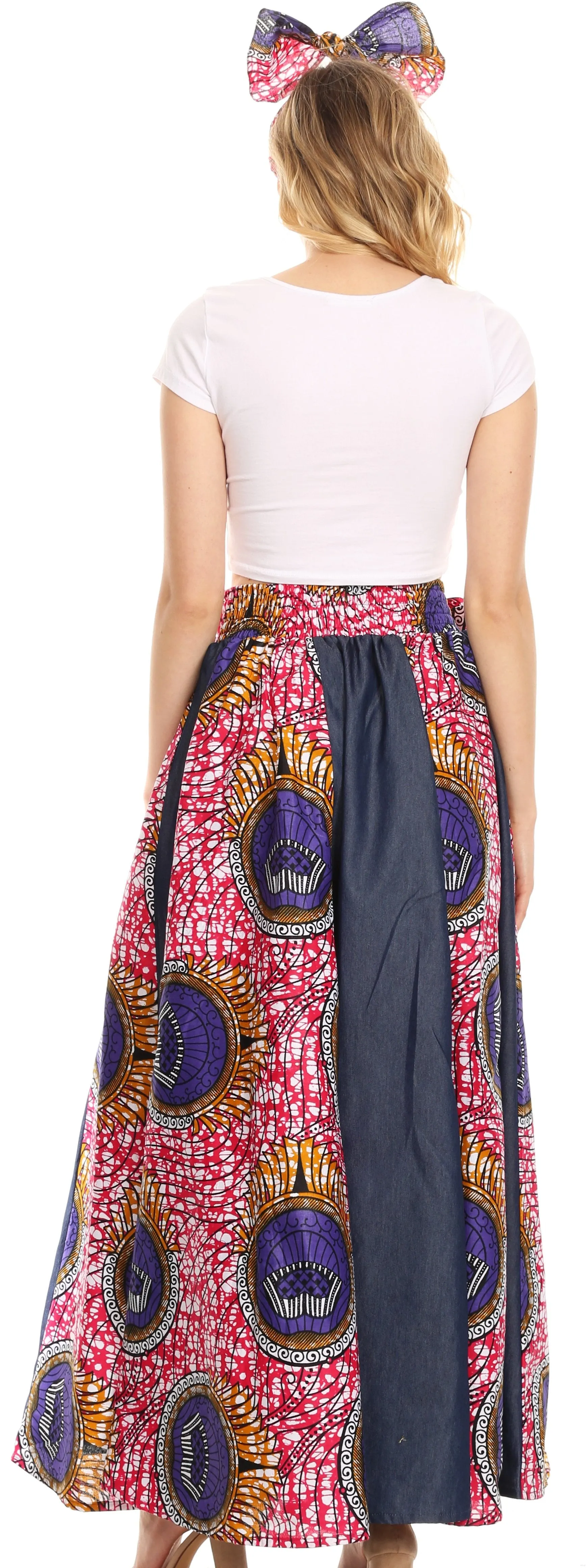 Sakkas Monifa Long Maxi Skirt Colorful Ankara Wax Dutch African Skirt Gorgeous