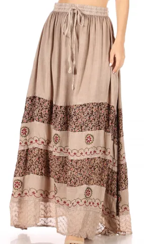 Sakkas Sandra Women's Casual Long Maxi Boho Gypsy Skirt Elastic Waist & Pockets