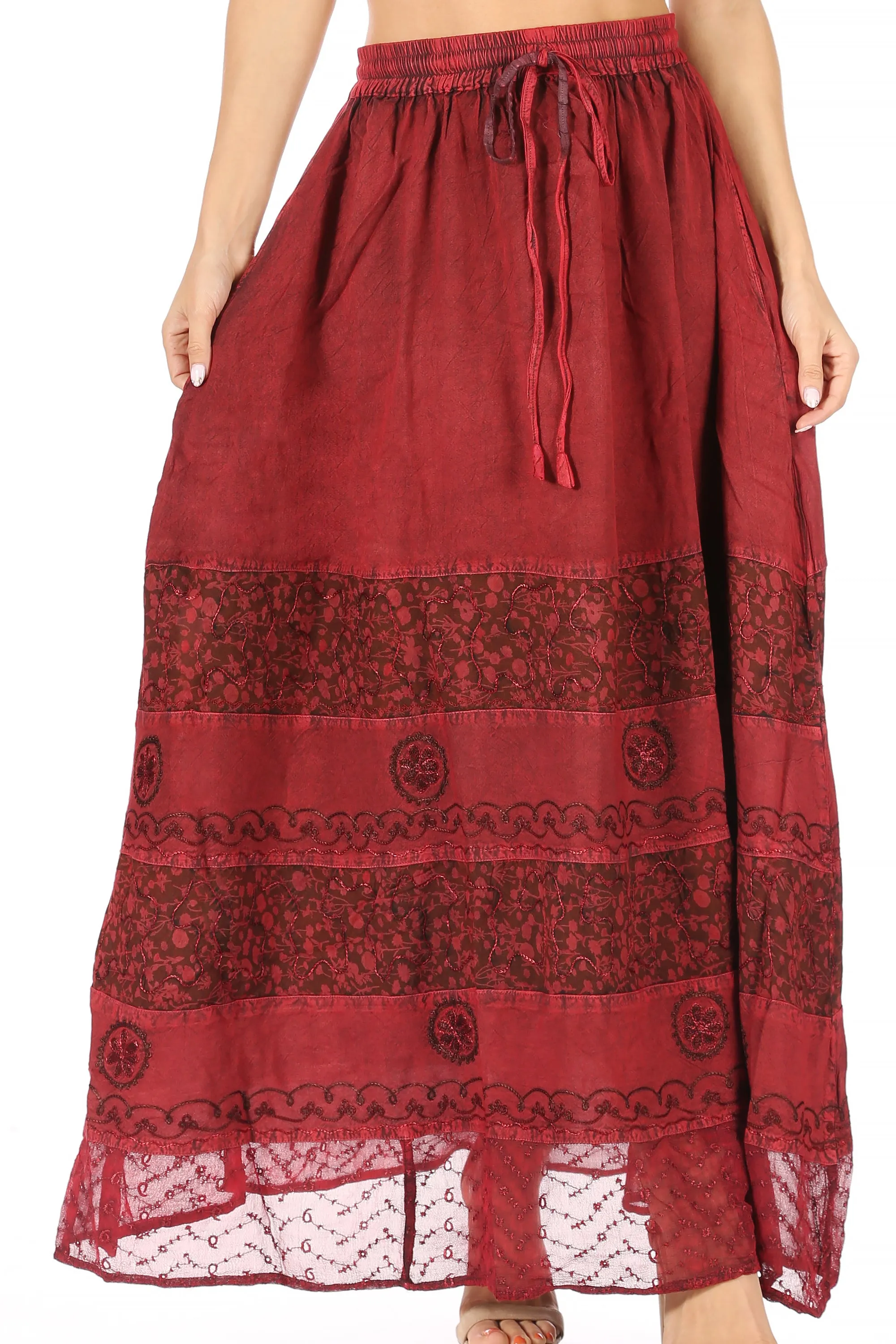 Sakkas Sandra Women's Casual Long Maxi Boho Gypsy Skirt Elastic Waist & Pockets