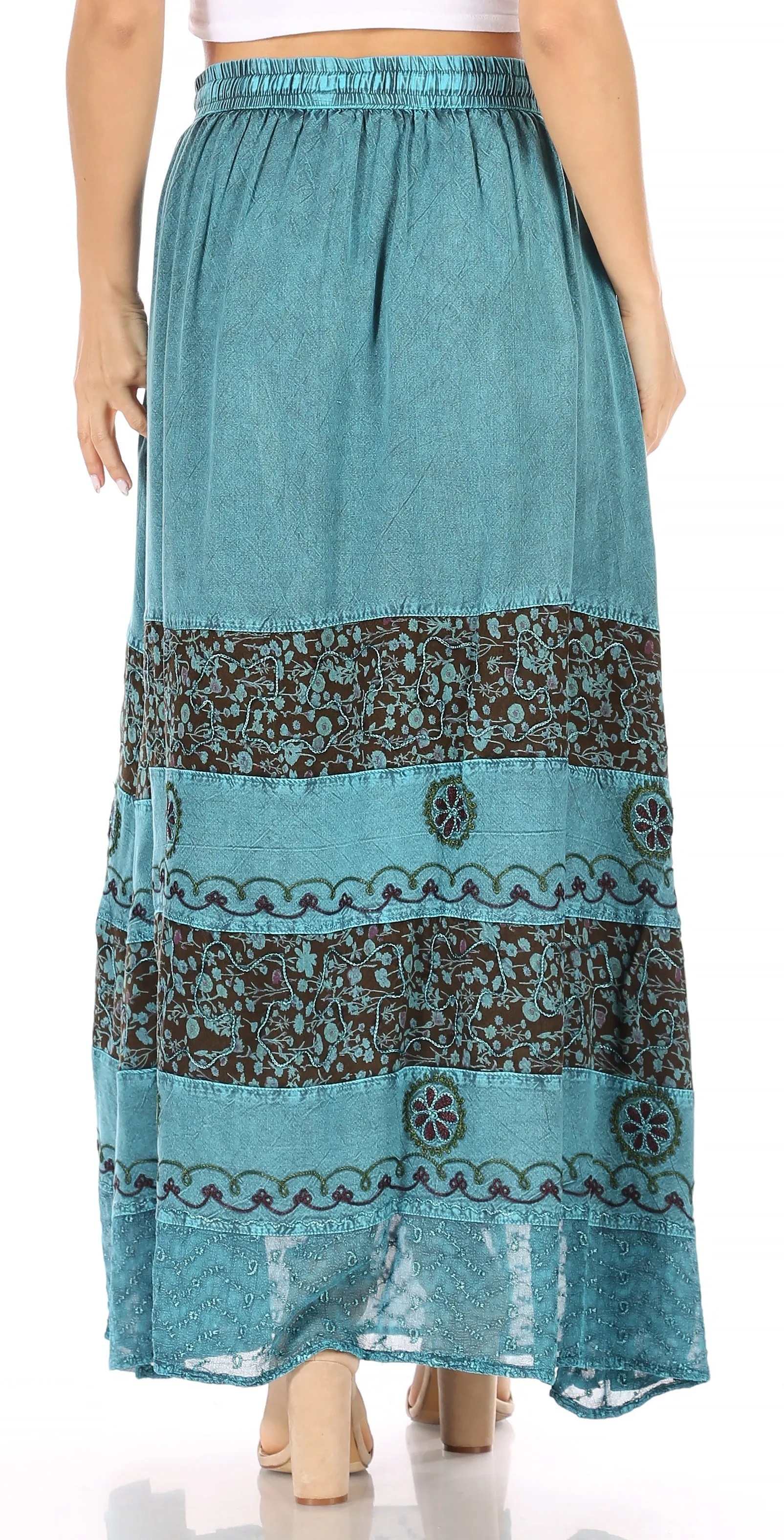 Sakkas Sandra Women's Casual Long Maxi Boho Gypsy Skirt Elastic Waist & Pockets