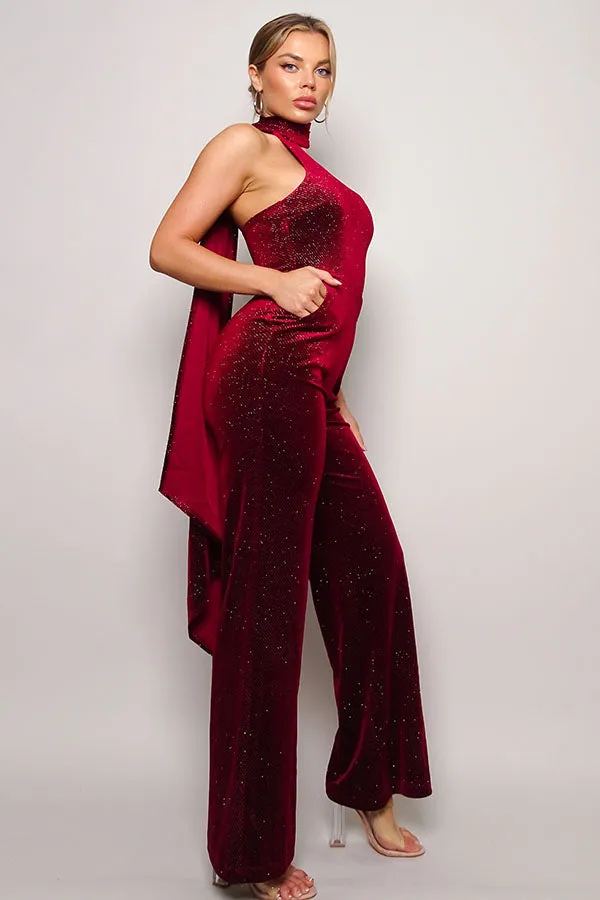 SCARF VELVET GLITTER JUMPSUIT