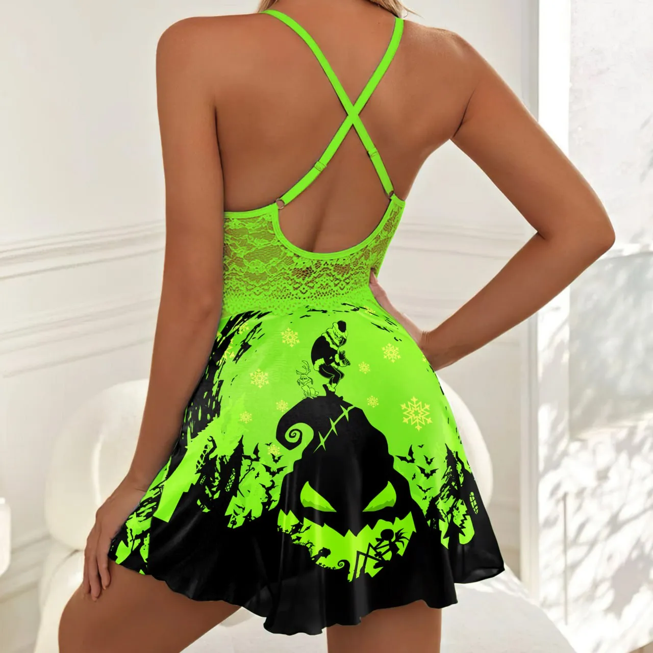 Sexy and Chic Green Art Women's Lace Babydoll Nightgown