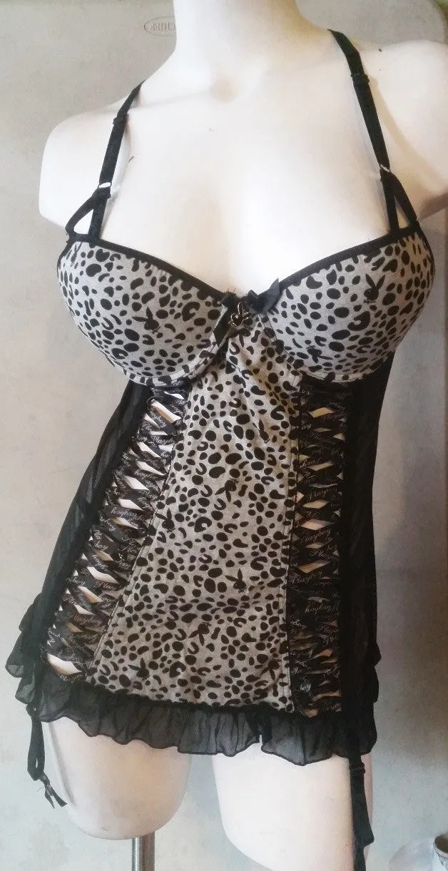 Sexy Animal Print 2 Piece Babydoll with Bunny