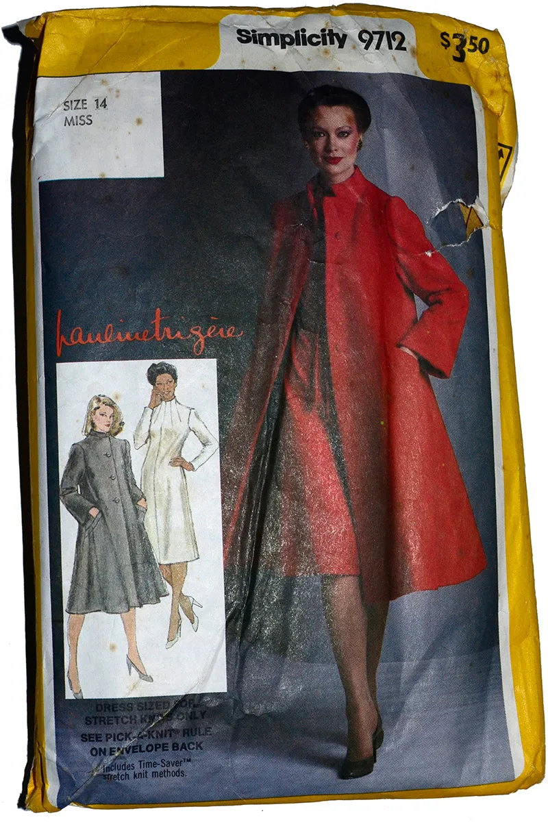 Simplicity 9712 Pauline Trigere 1980 Coat And Dress Pattern