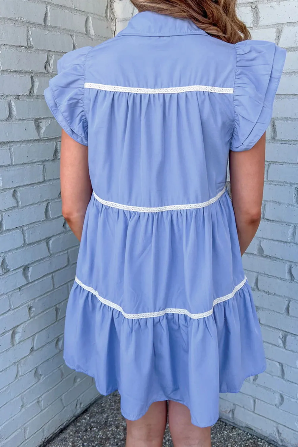 Sky Blue Collared Ruffle Tiered Babydoll Dress