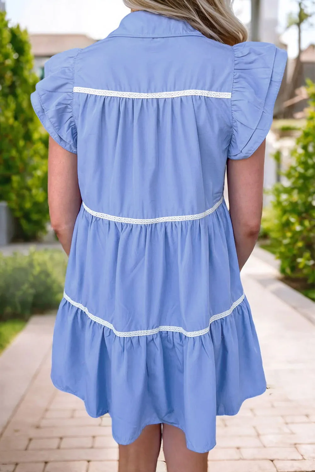 Sky Blue Collared Ruffle Tiered Babydoll Dress