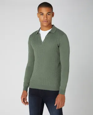 Slim Fit Cotton Long Sleeve Knitted Polo