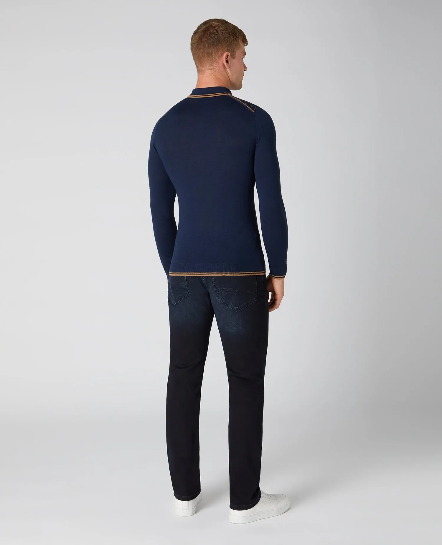 Slim Fit Merino Wool-Blend Long Sleeve Knitted Polo