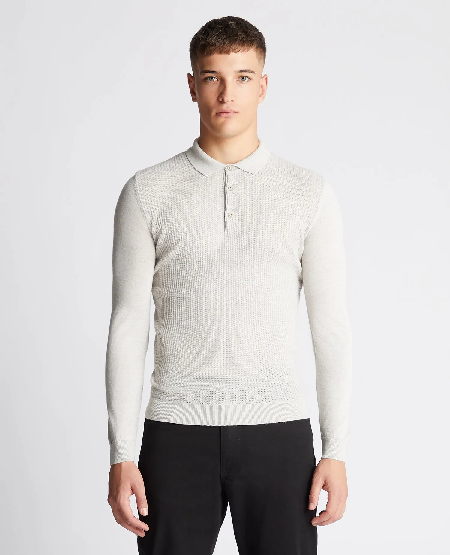 Slim Fit Merino Wool-Blend Long Sleeve Knitted Polo