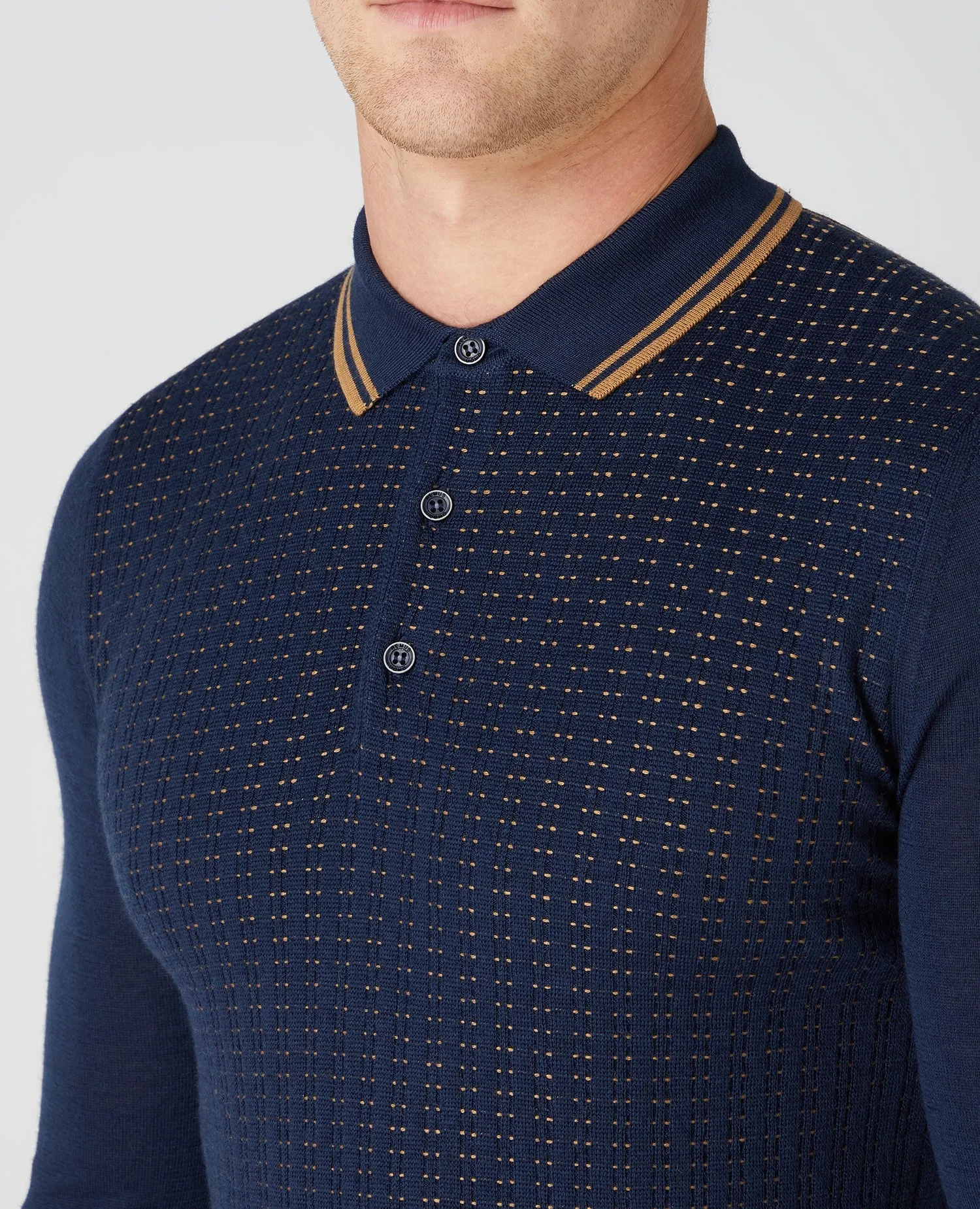 Slim Fit Merino Wool-Blend Long Sleeve Knitted Polo