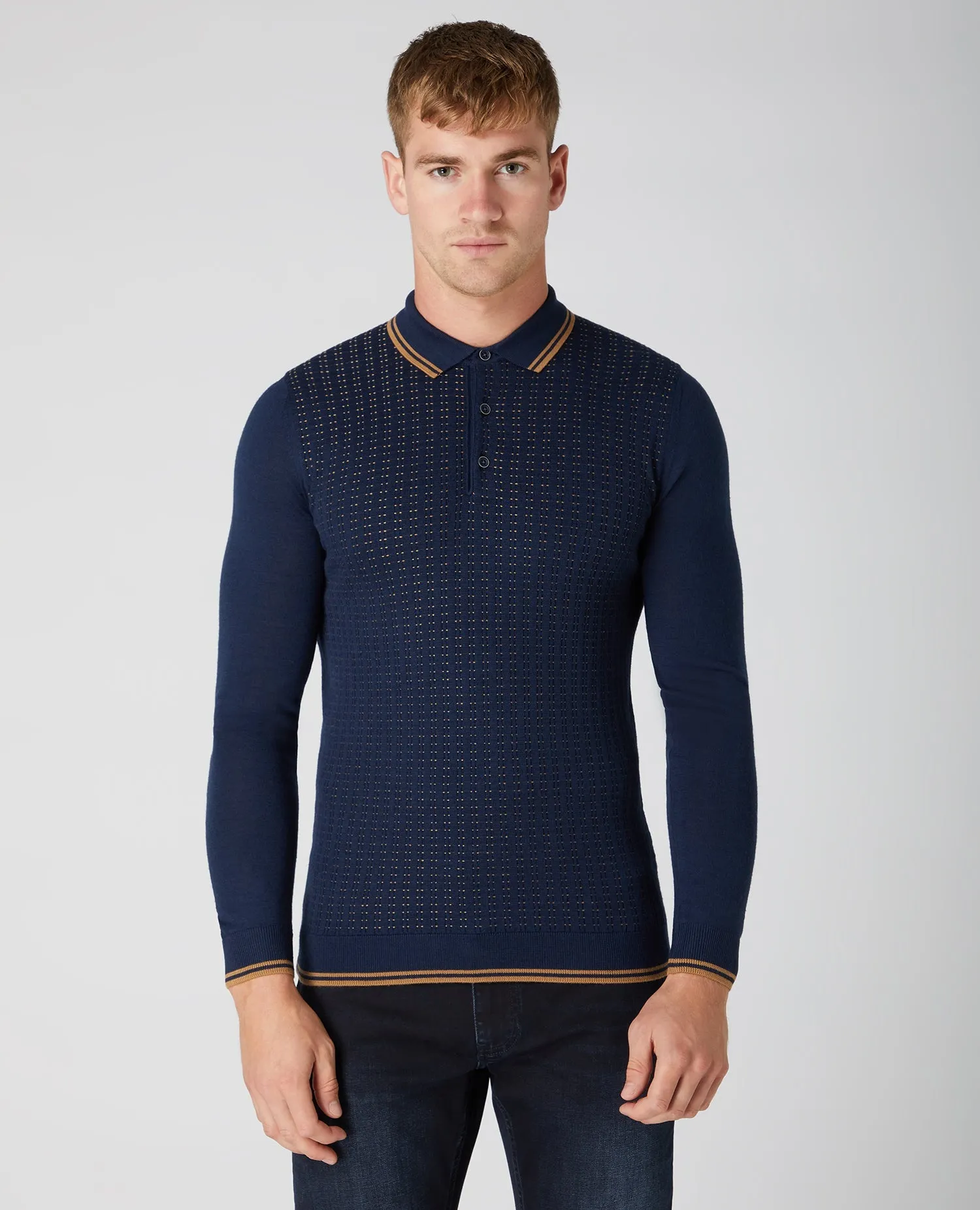 Slim Fit Merino Wool-Blend Long Sleeve Knitted Polo