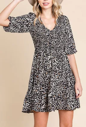 Smocked Babydoll in Black Print