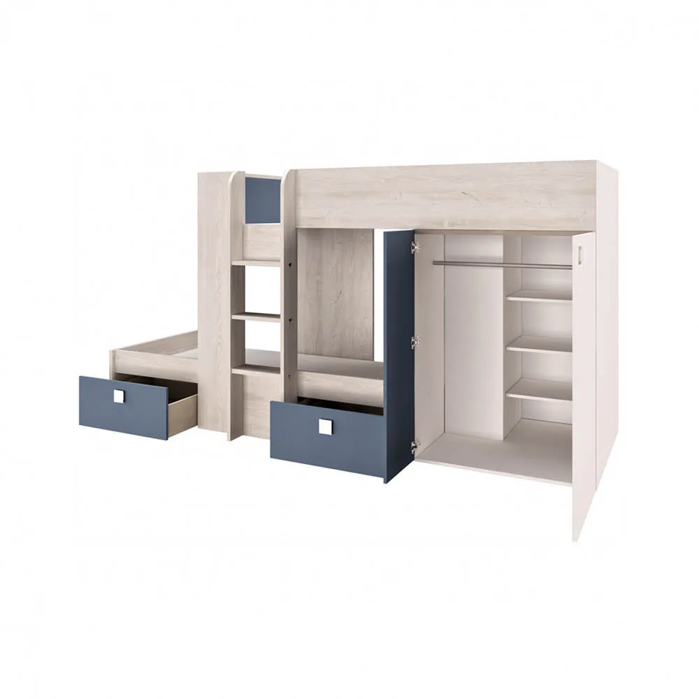 Smokey Blue Bunk Beds with Wardrobe and Storage by Trasman