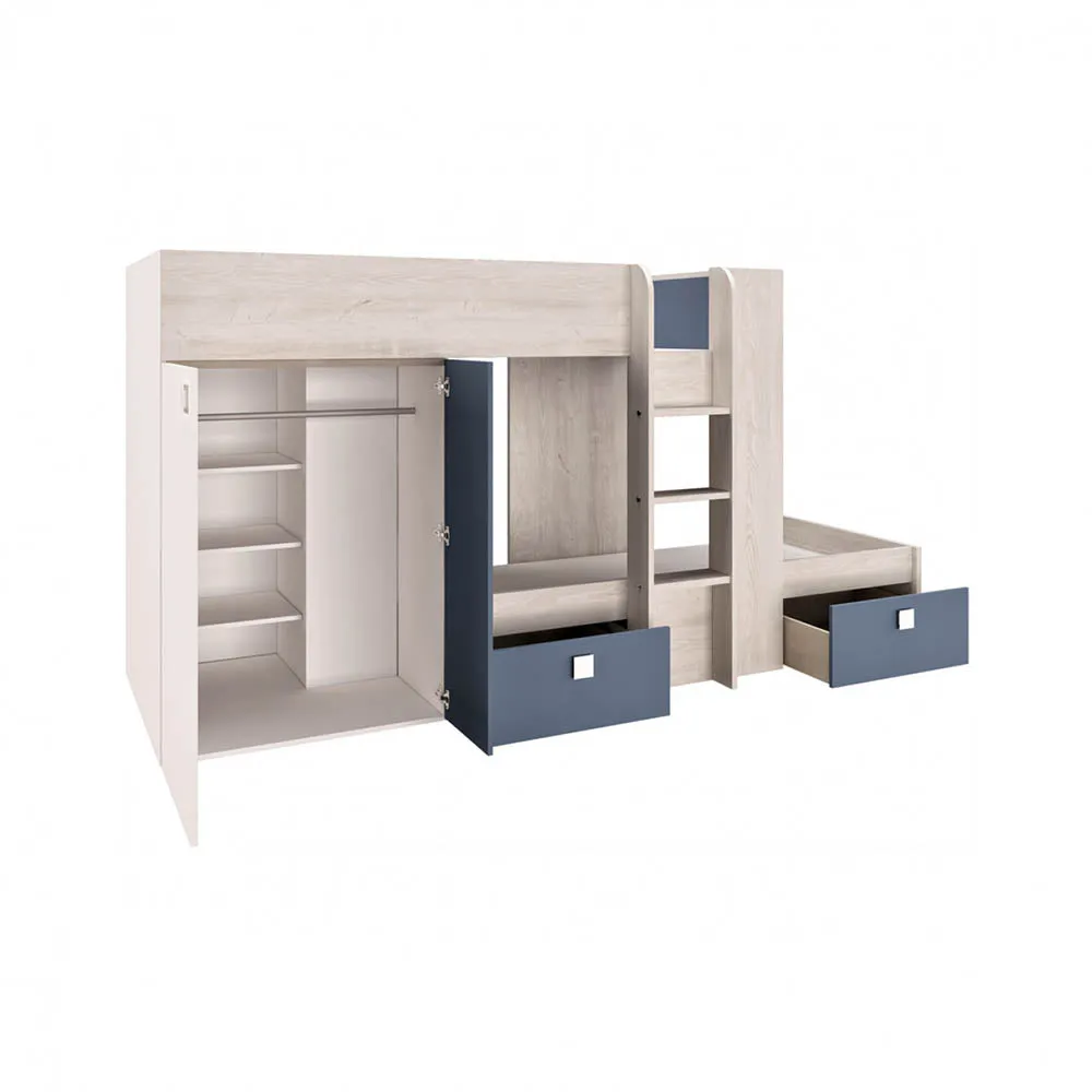 Smokey Blue Bunk Beds with Wardrobe and Storage by Trasman