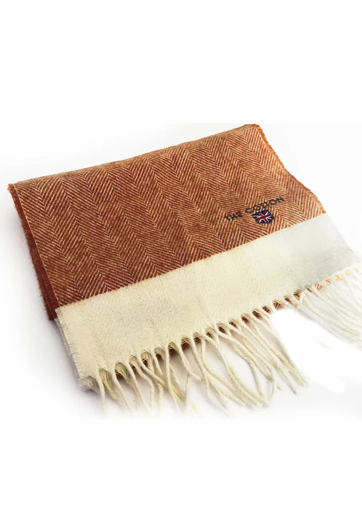 Soft Brown Herringbone Lambswool Fringe Scarf