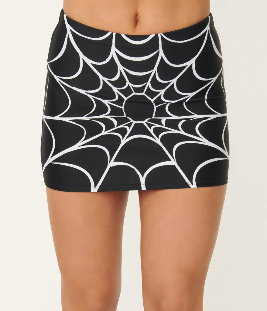 Spiderweb Print Swim Skirt by Unique Vintage