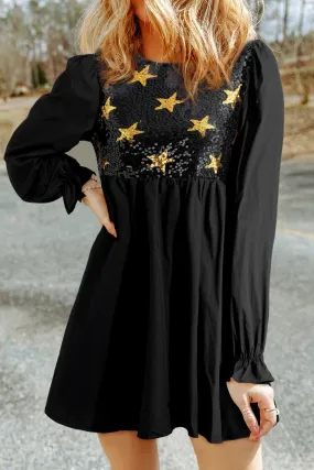 Star Sequin Long Sleeve Dress