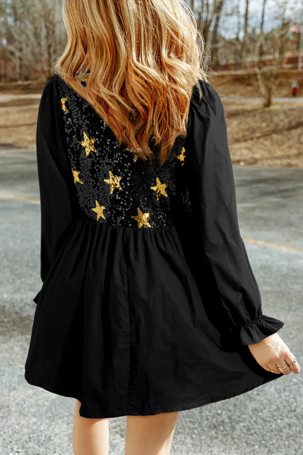 Star Sequin Long Sleeve Dress