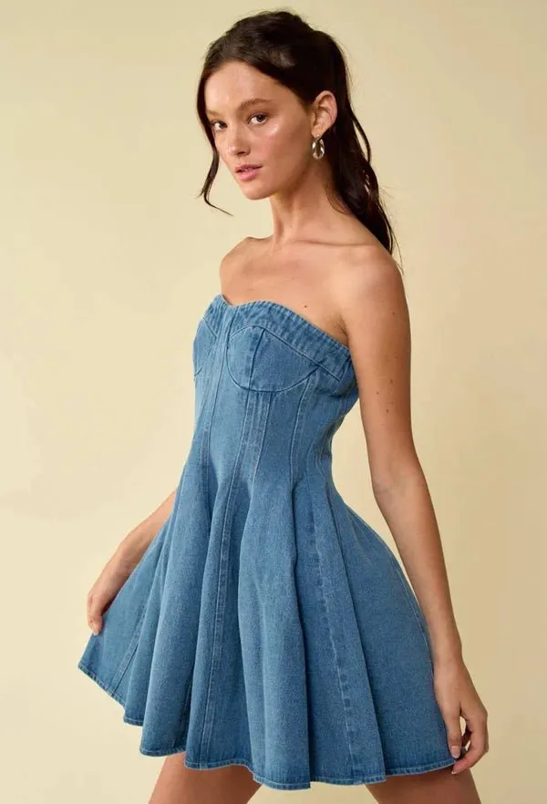 Strapless Denim Babydoll Mini Dress