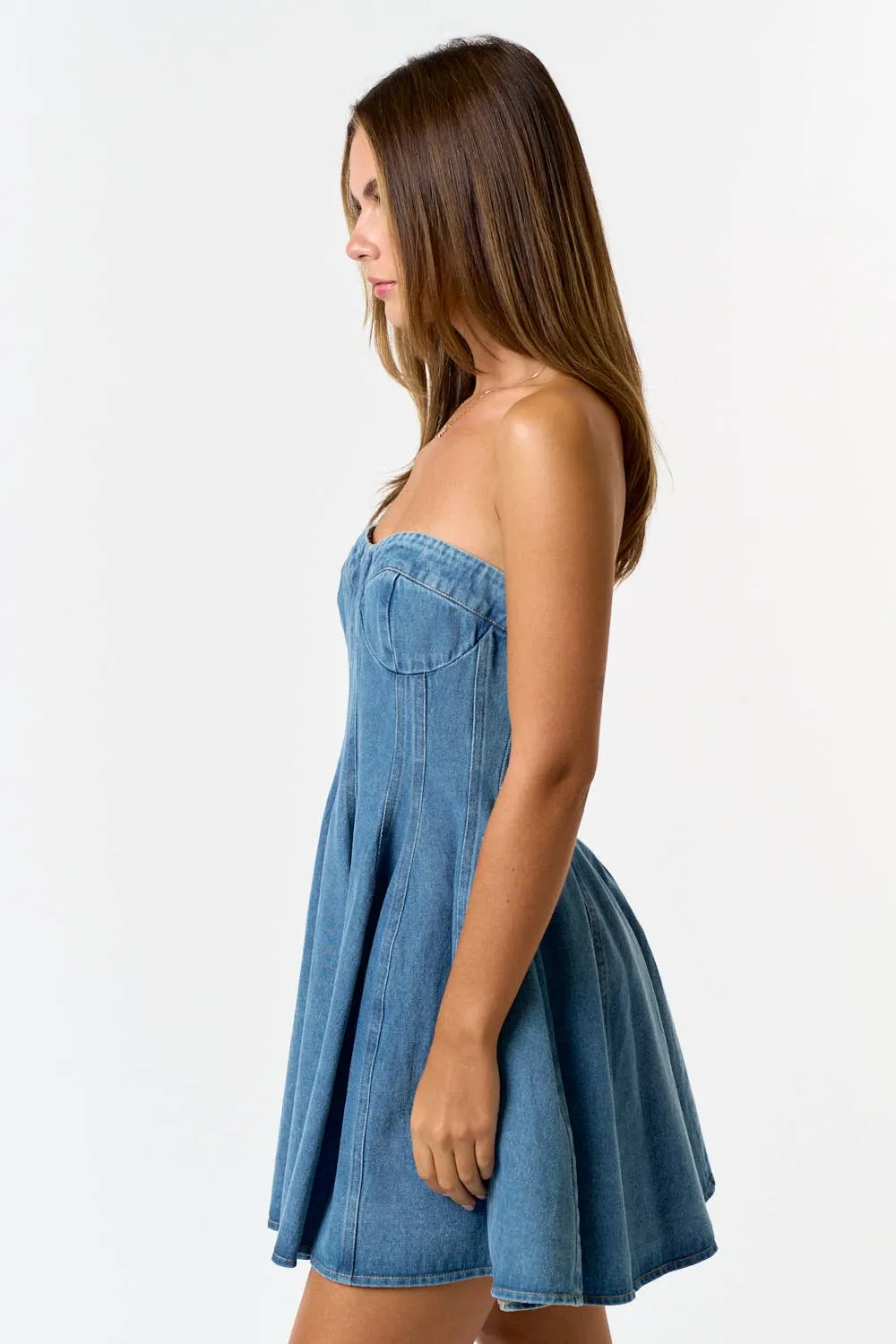 Strapless Denim Babydoll Mini Dress