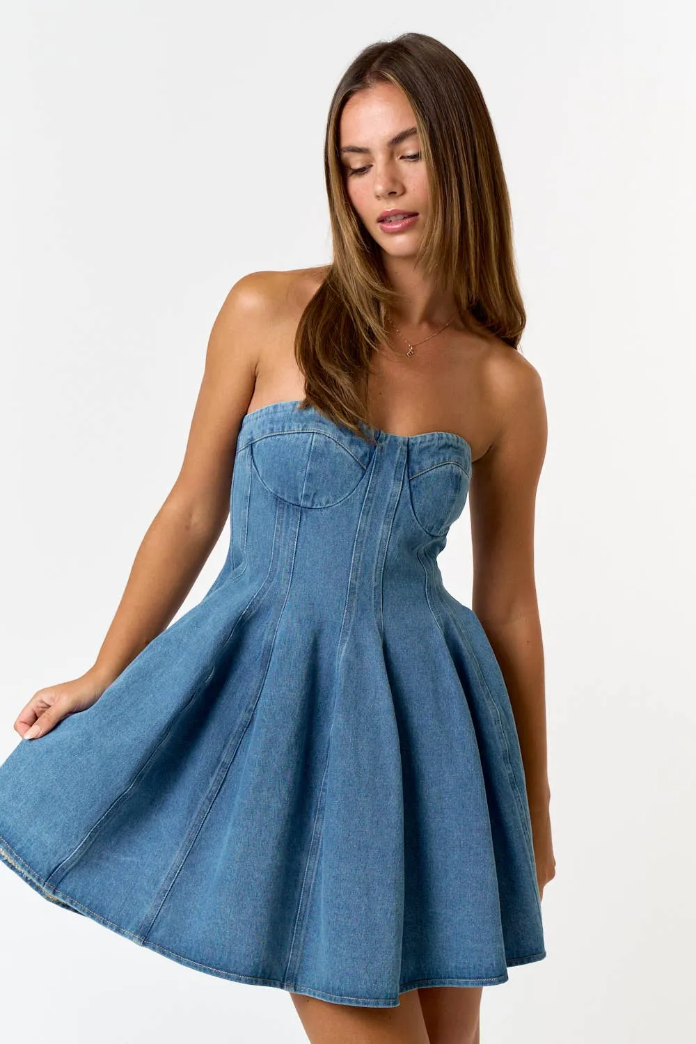 Strapless Denim Babydoll Mini Dress