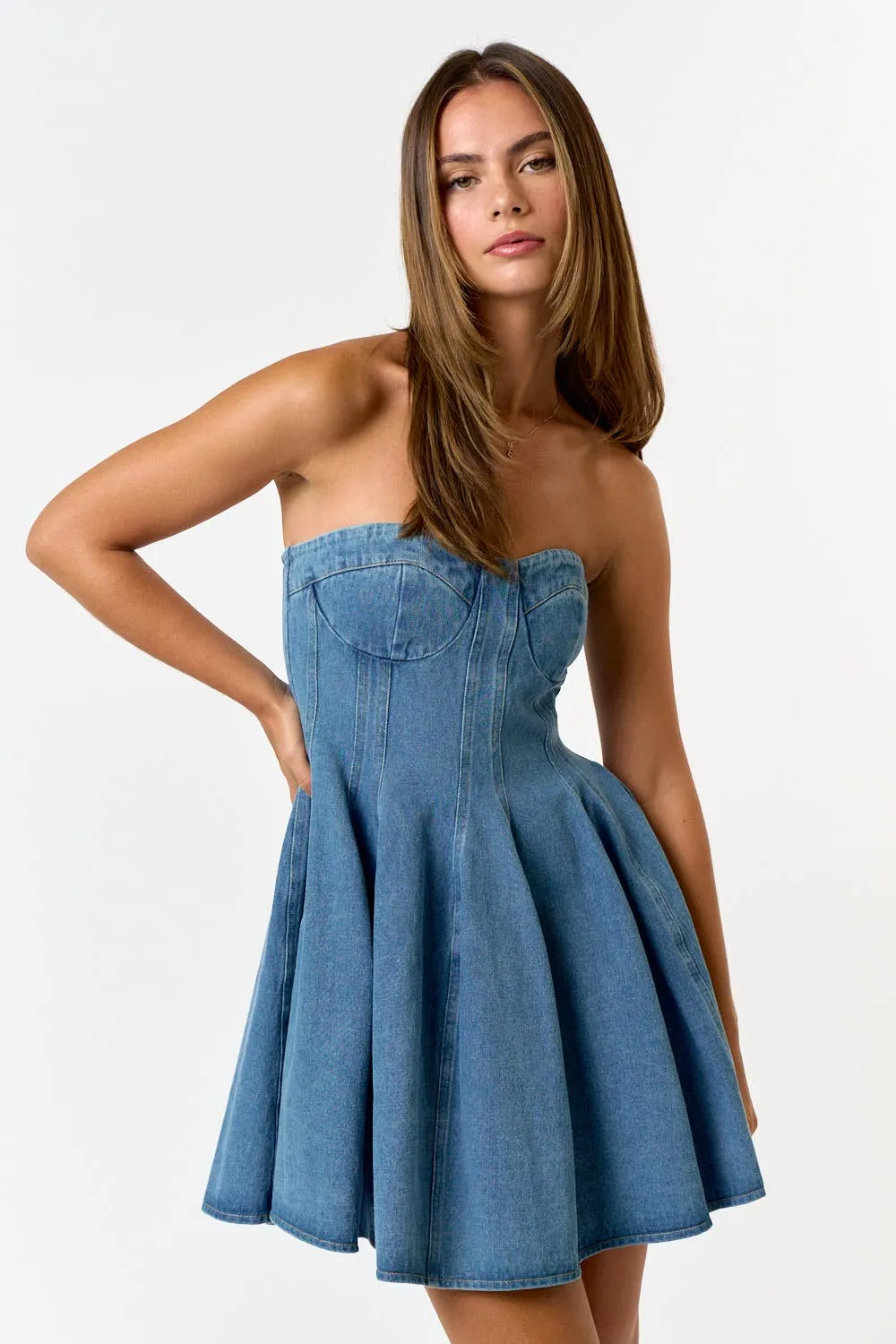 Strapless Denim Babydoll Mini Dress