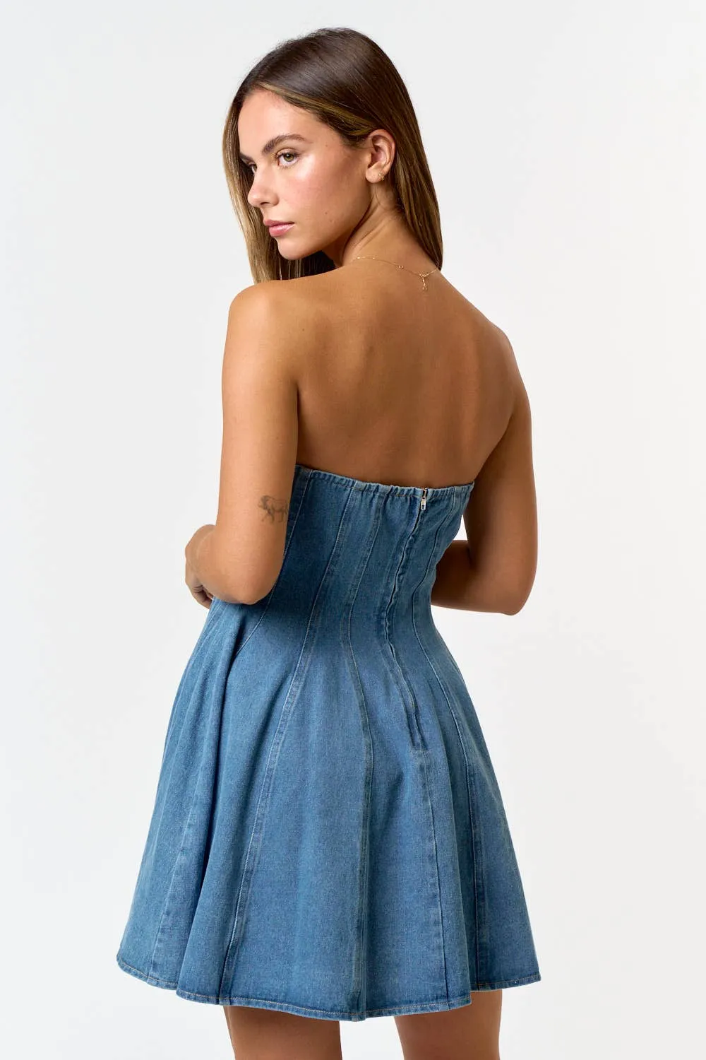 Strapless Denim Babydoll Mini Dress