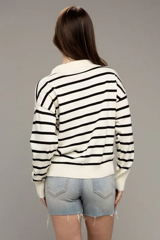 Stripe Collared Knit Sweater