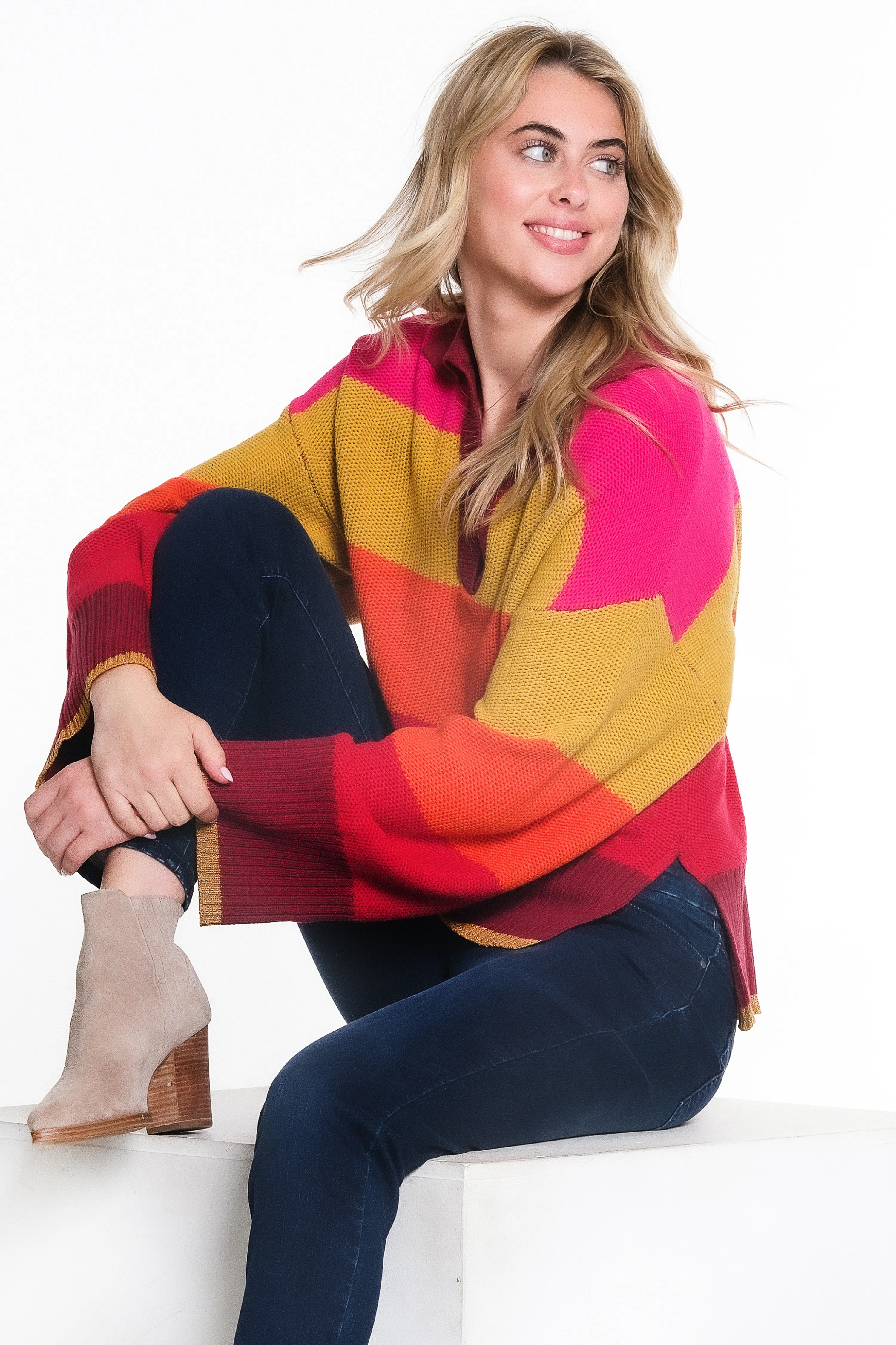 STRIPED POLO COLLAR SWEATER - Multi