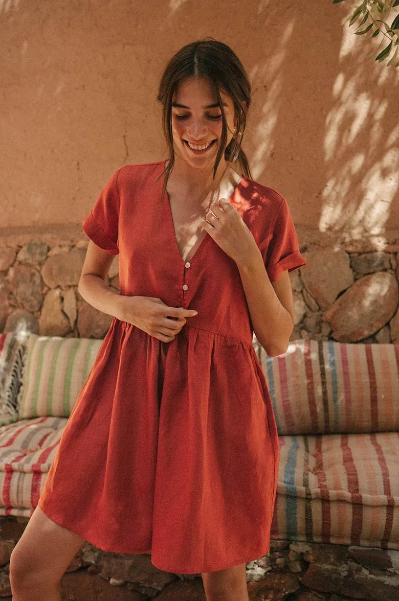 SUNCHASER Dress - warm red linen