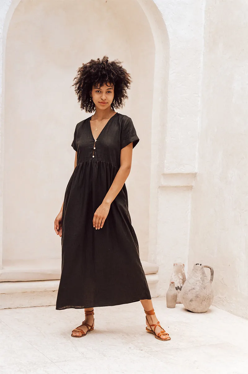 SUNSEEKER Midi Dress - black linen