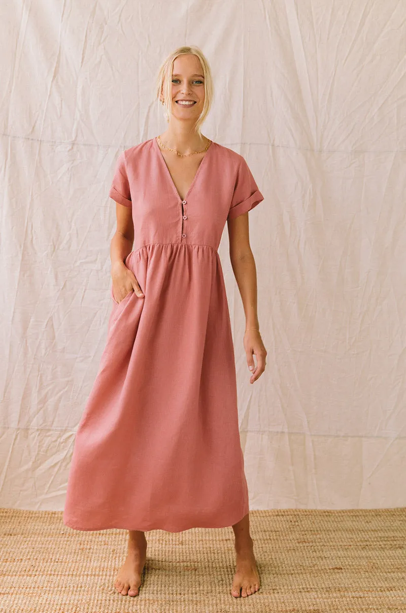 SUNSEEKER Midi Dress - dark blush linen