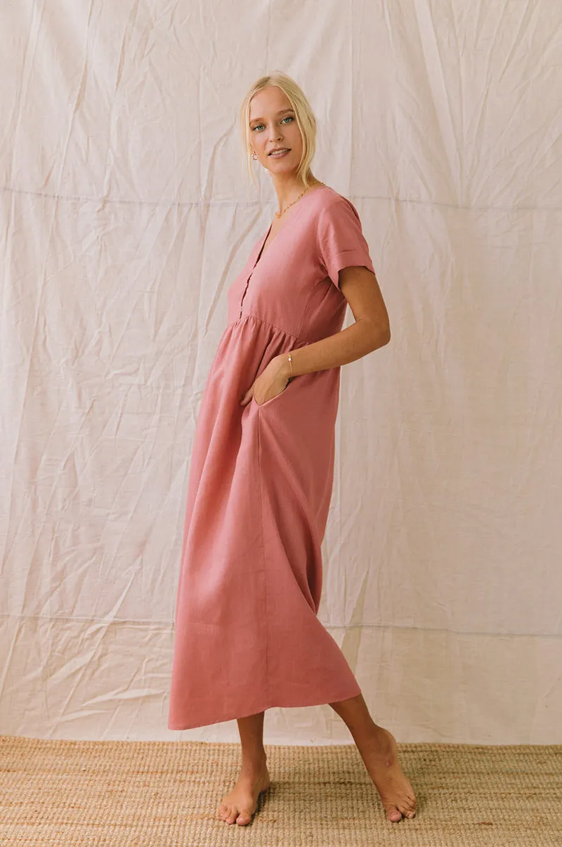 SUNSEEKER Midi Dress - dark blush linen