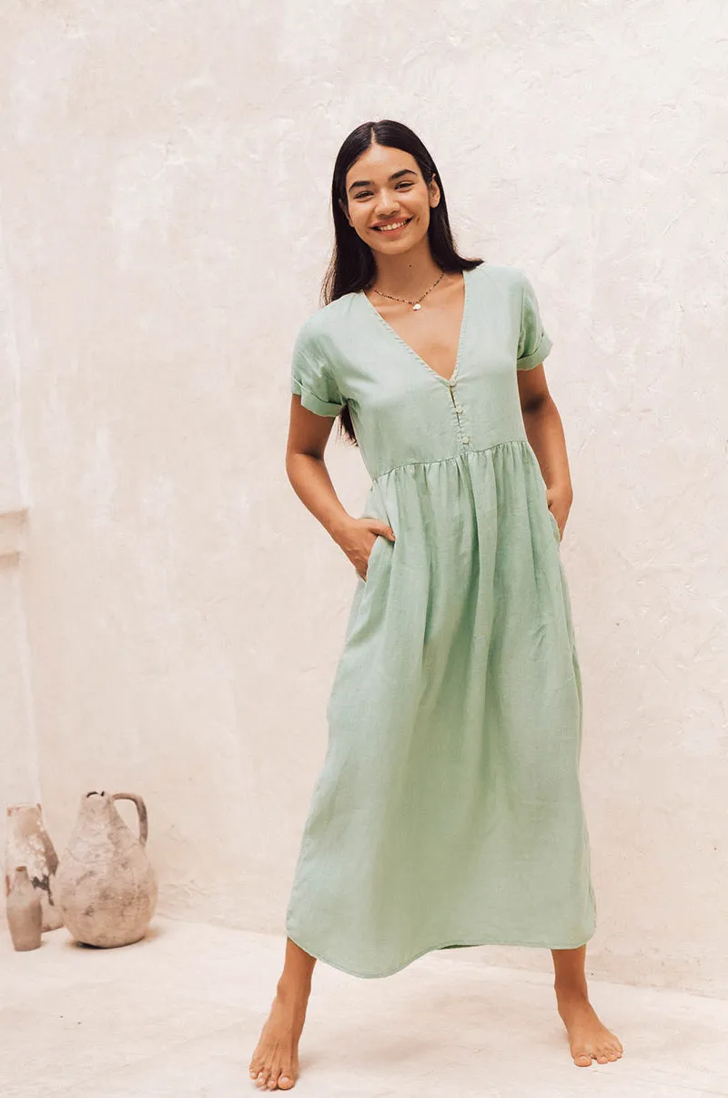 SUNSEEKER Midi Dress - light green linen