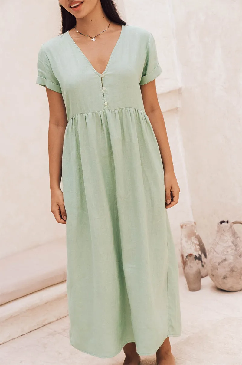 SUNSEEKER Midi Dress - light green linen