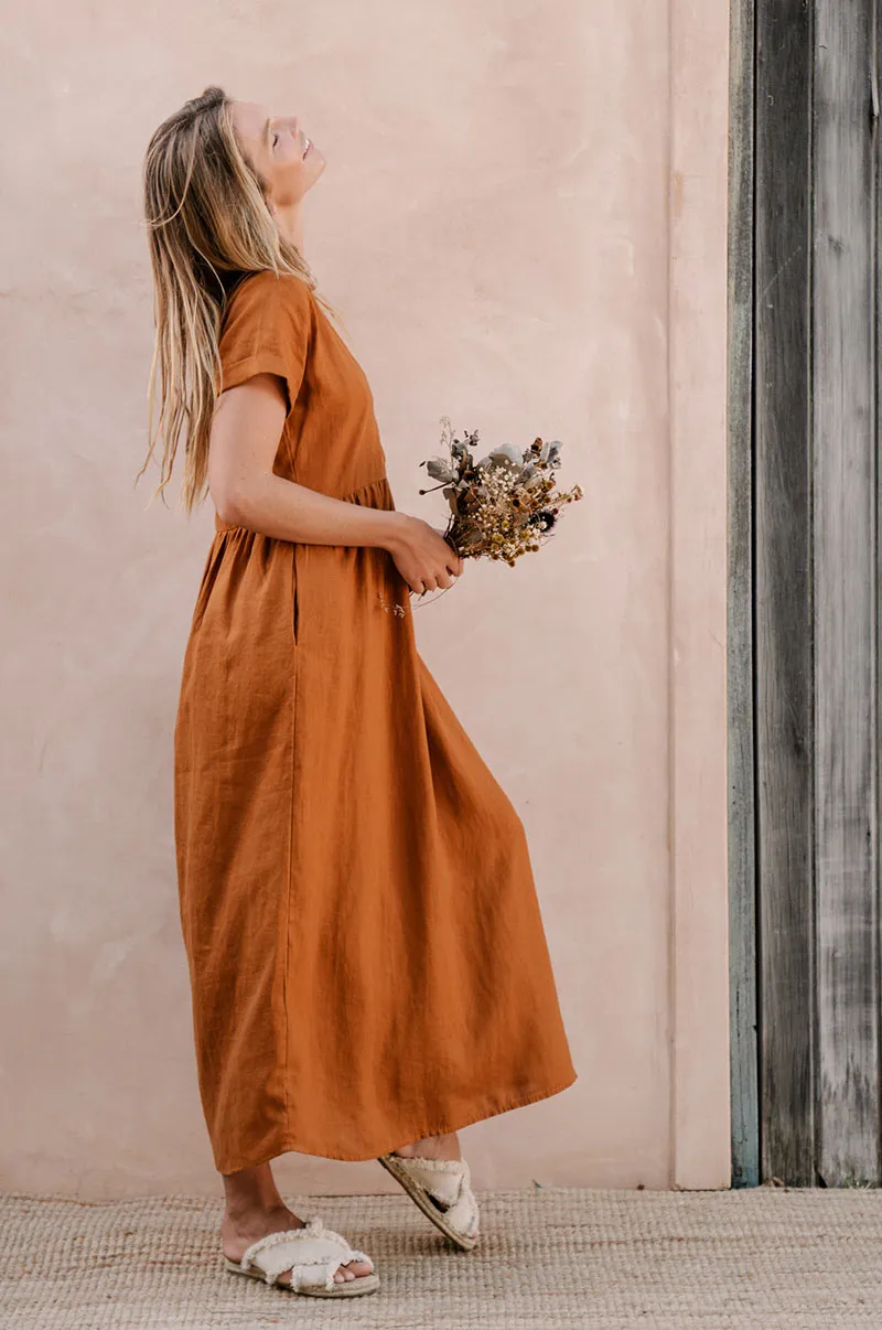 SUNSEEKER Midi Dress - ochre linen