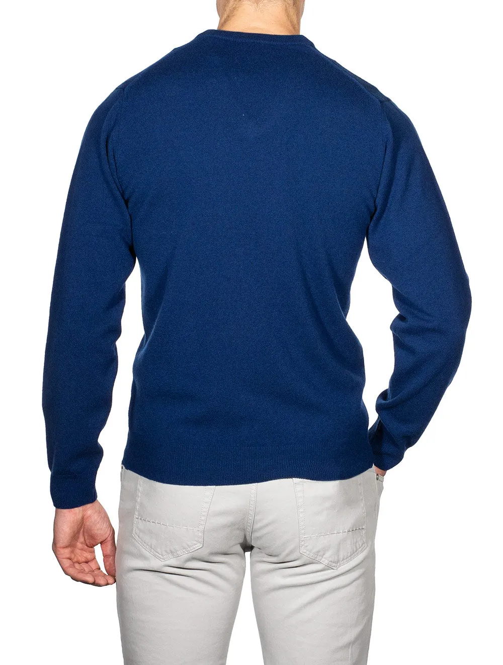 Super Fine Lambswool V-Neck Sweater College Blue