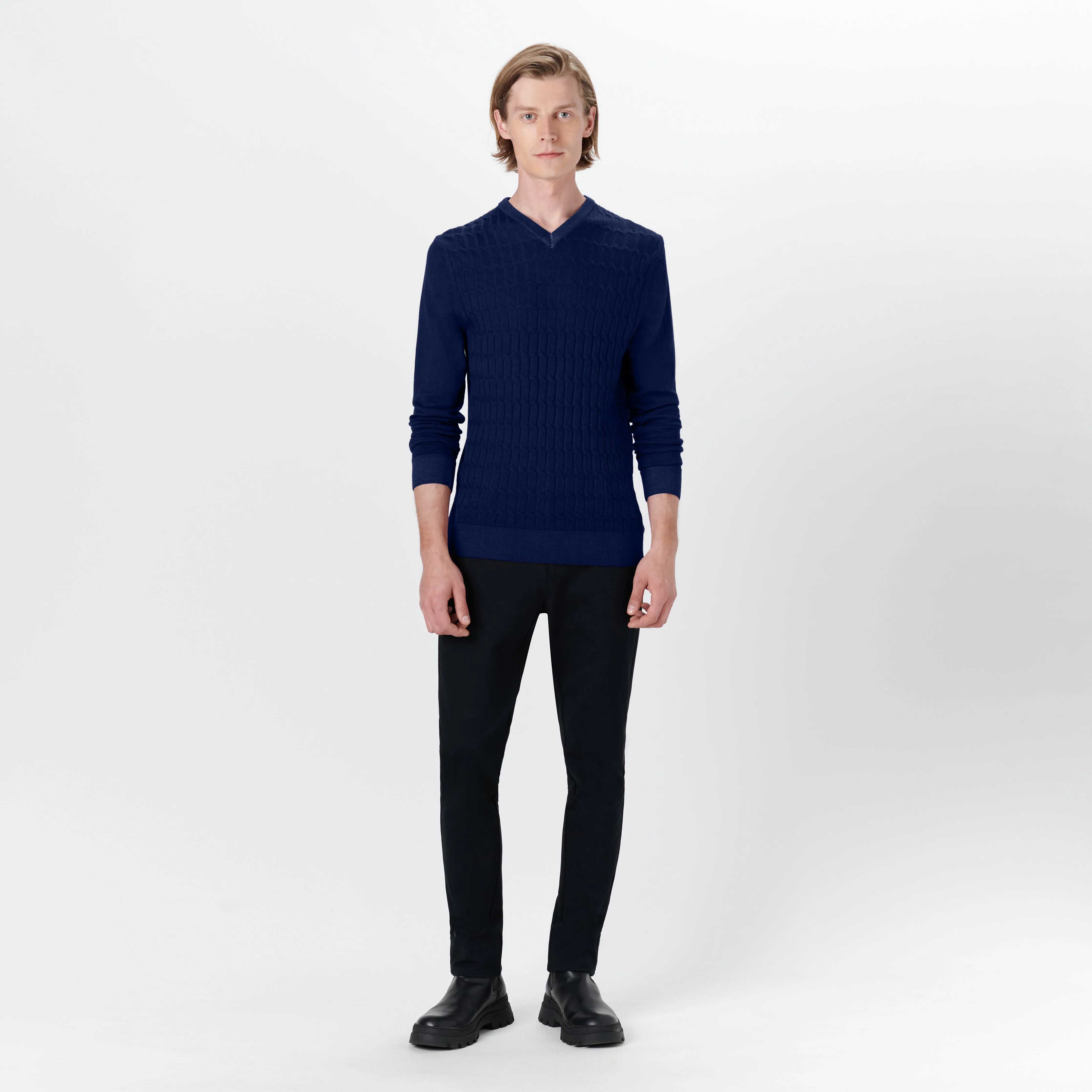 Super Merino V-Neck Cable Sweater