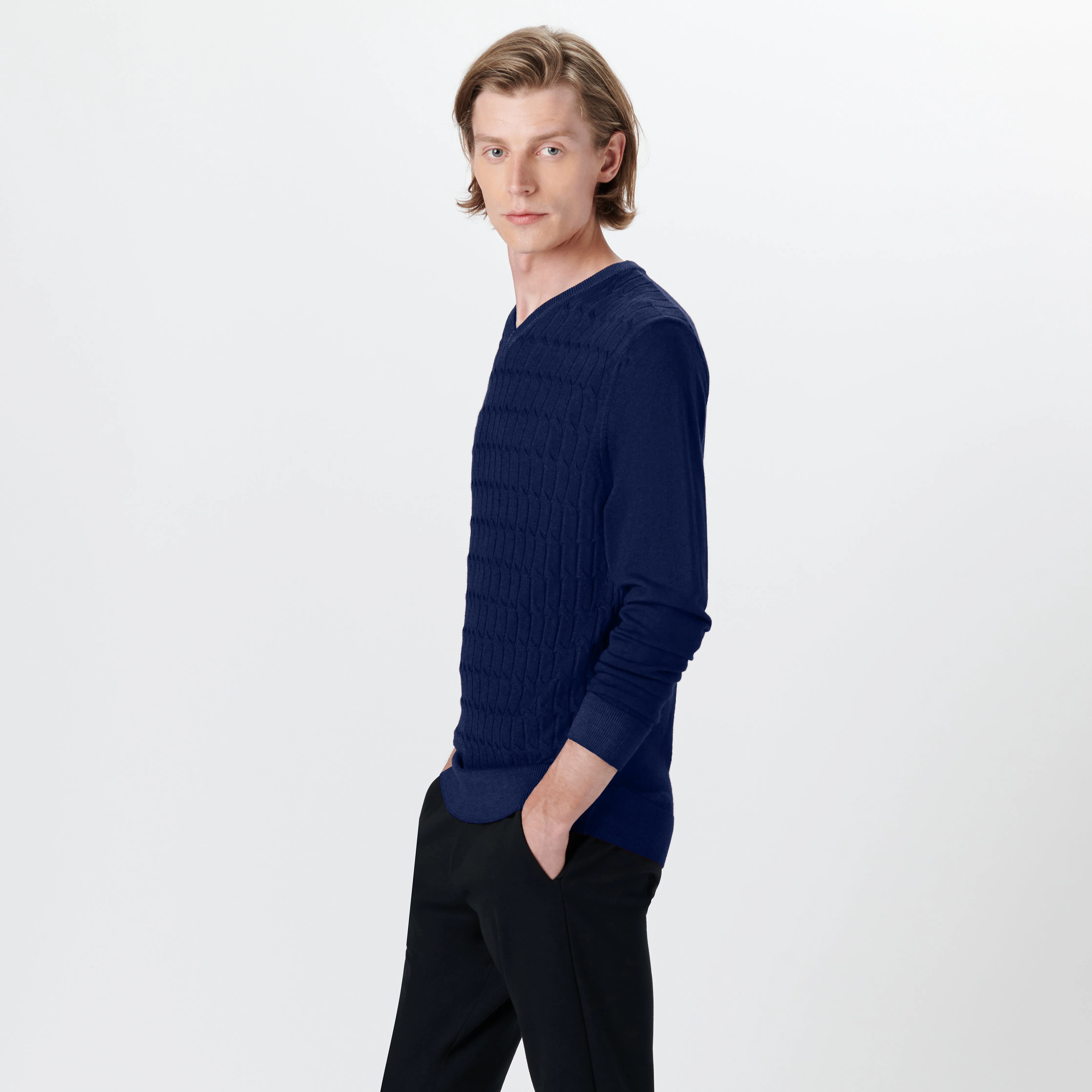 Super Merino V-Neck Cable Sweater